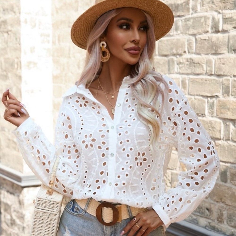 Elegant White Eyelet Blouse